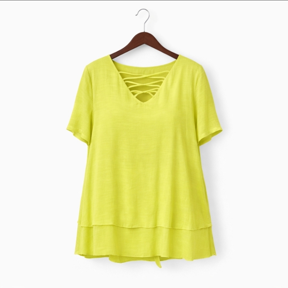 NWT Avenue Yellow 2 Layer Hi-lo Women's Blouse Size 18